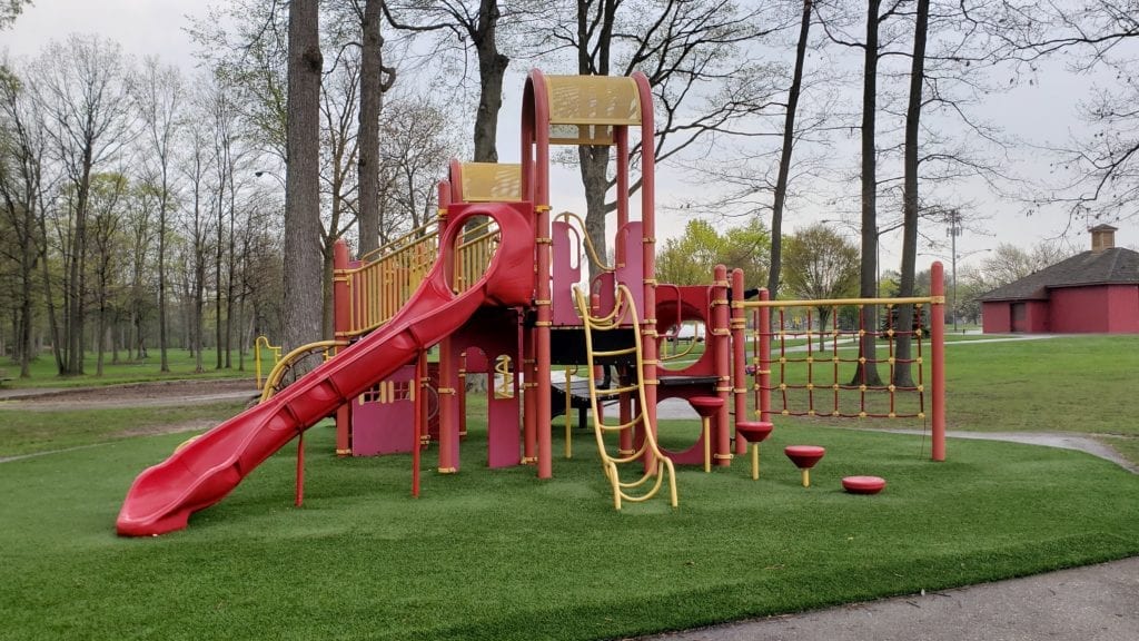 barrier free play structure at Firefighters Park in Troy