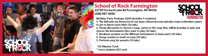 School of Rock Farmington offers Birthday Party Packages