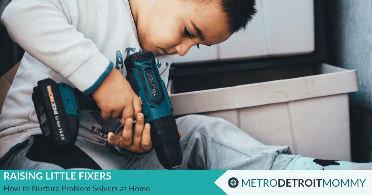 Raising Little Fixers. Boy with a power drill