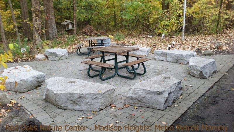 picnic tables at Red Oaks Nature Center